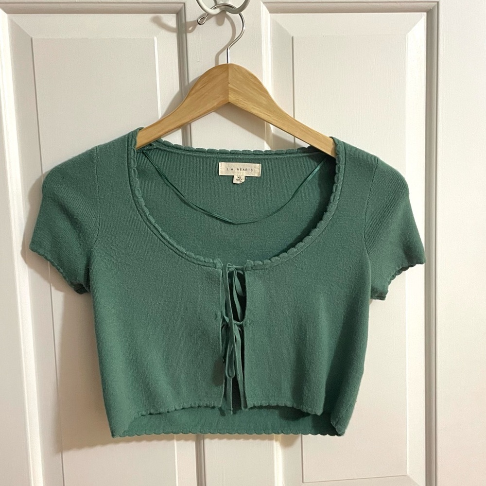 Pacsun LA Hearts Green Cropped Tie Sweater Size XS